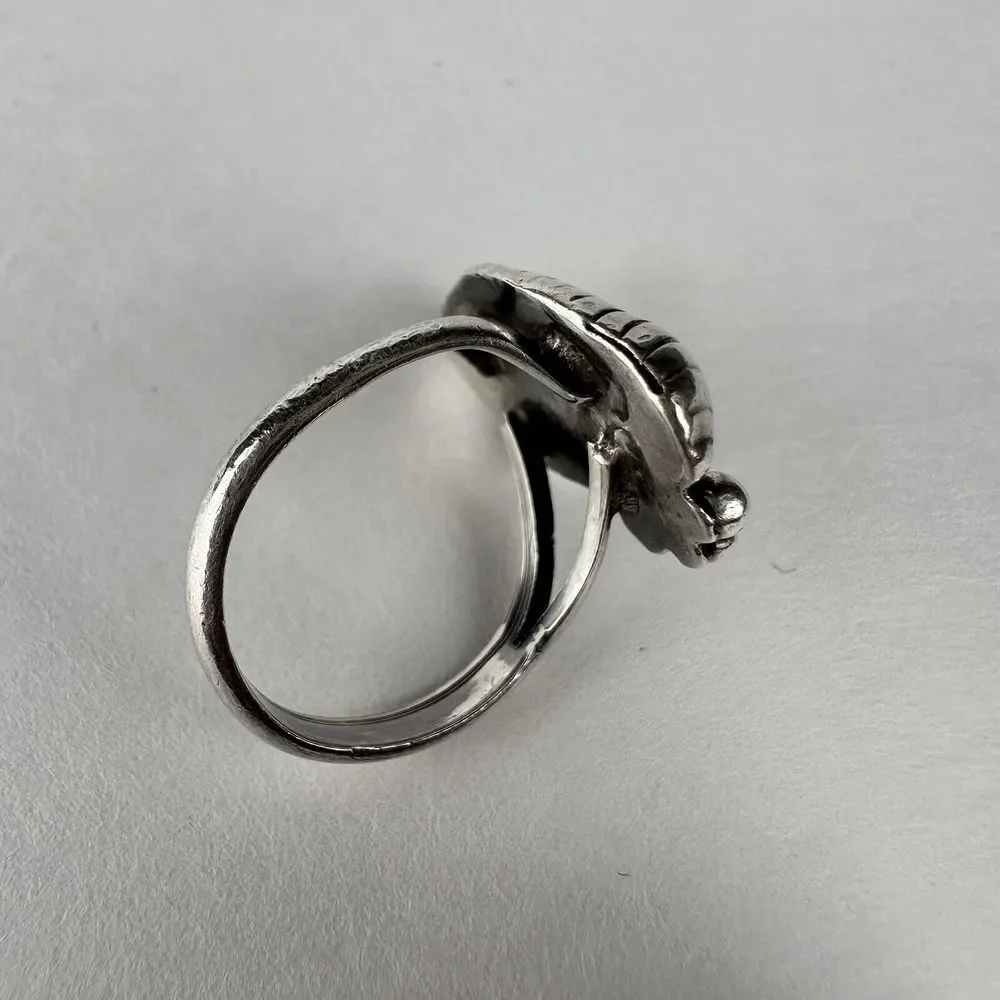 VTG Old Pawn Navajo‎ Ring Size 4.5 MOP Shell Cab Feather Sterling Silver 3.4g